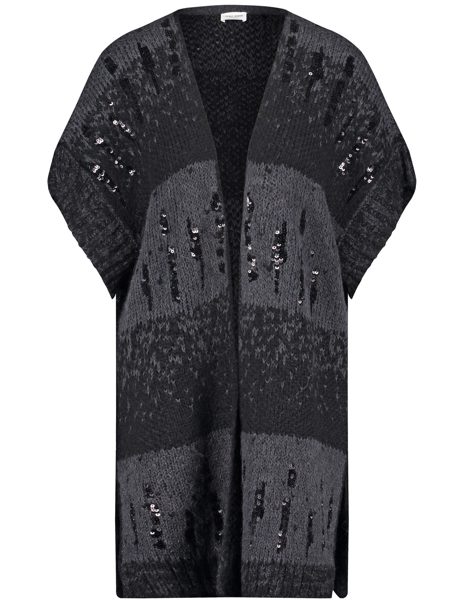 GERRY WEBER Collection - Lange Strickjacke mit kurzem Arm und Paillettendekor grau/schwarz gemustert - Gr. - 42 von GERRY WEBER Collection