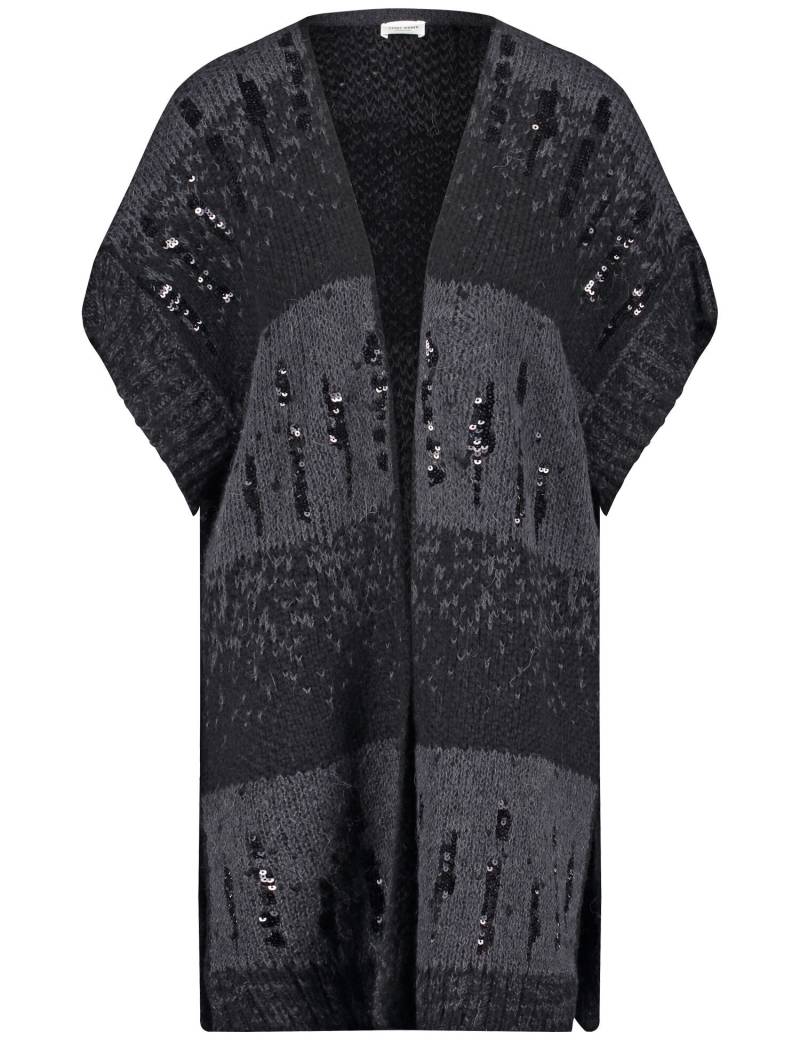 GERRY WEBER Collection - Lange Strickjacke mit kurzem Arm und Paillettendekor grau/schwarz gemustert - Gr. - 42 von GERRY WEBER Collection