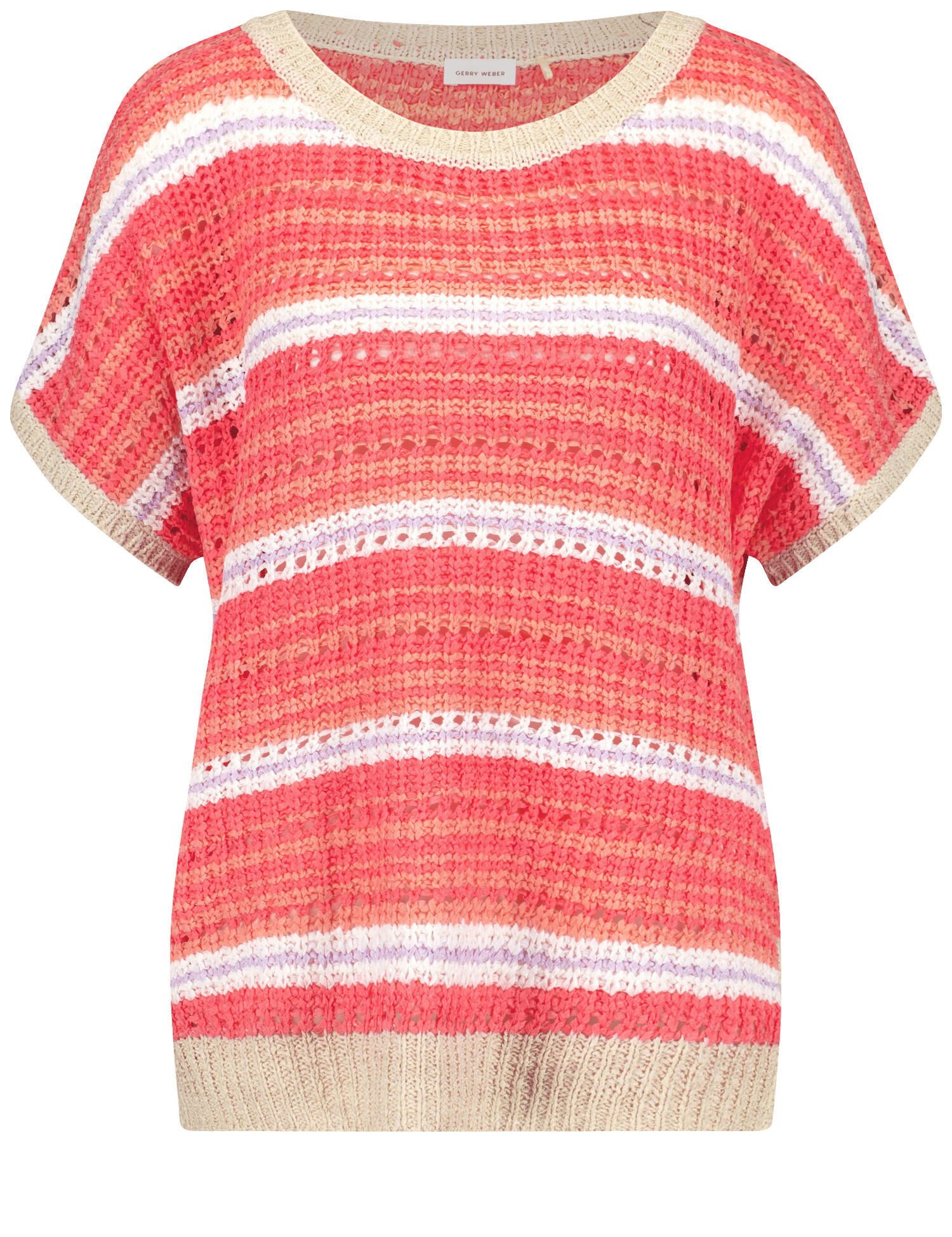 GERRY WEBER Collection - Legerer Kurzarmpullover mit Lochmuster orange-salmon-white stripe - Gr. - 38 von GERRY WEBER Collection