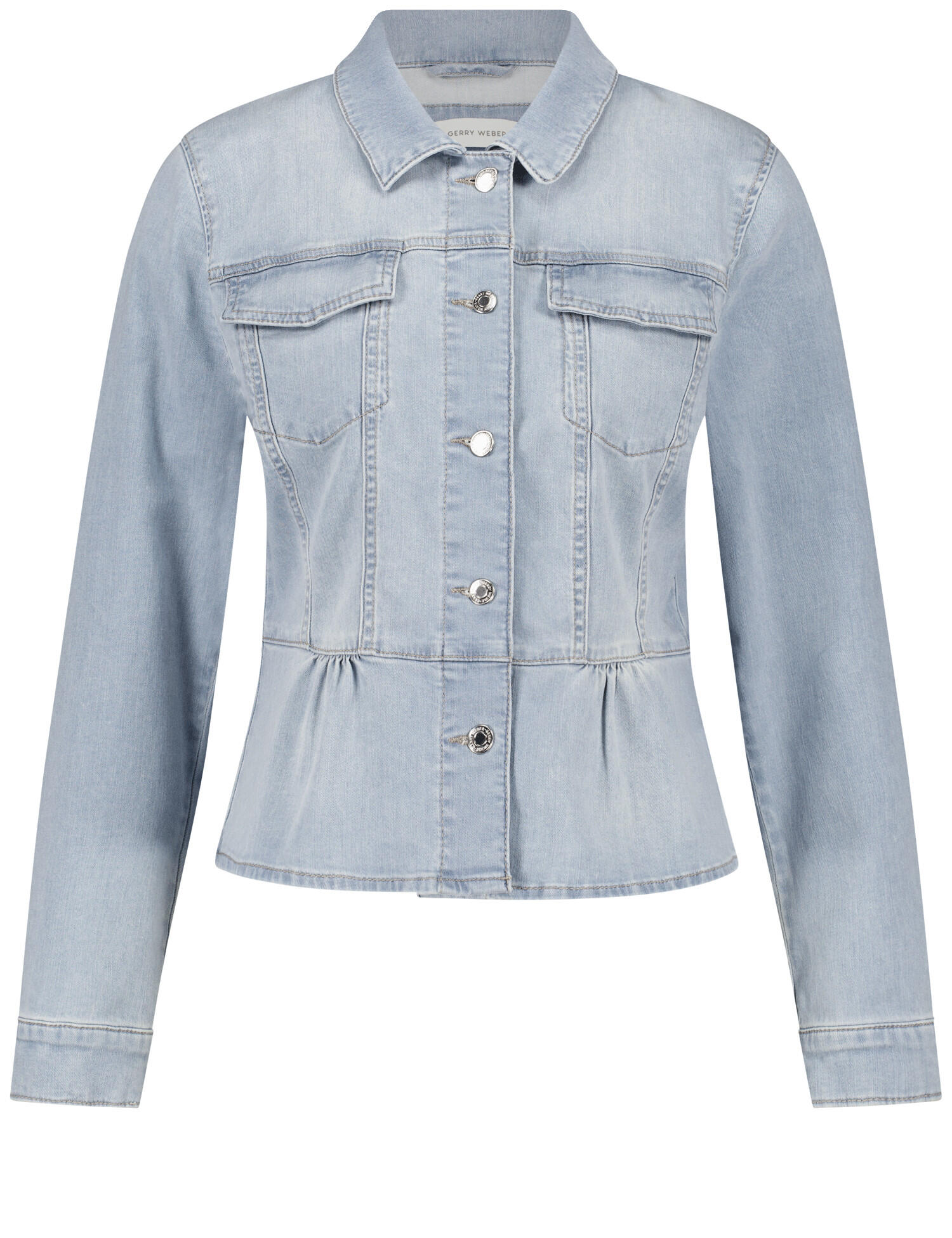 GERRY WEBER Collection - Modische Jeansjacke mit angesetztem Schößchen light blue denim mit use - Gr. - 46 von GERRY WEBER Collection
