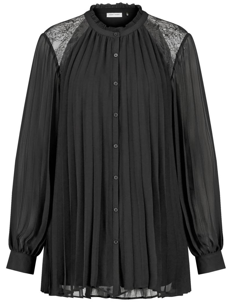 GERRY WEBER Collection - Plisseebluse mit Spitzeneinsatz schwarz - Gr. - 36 von GERRY WEBER Collection