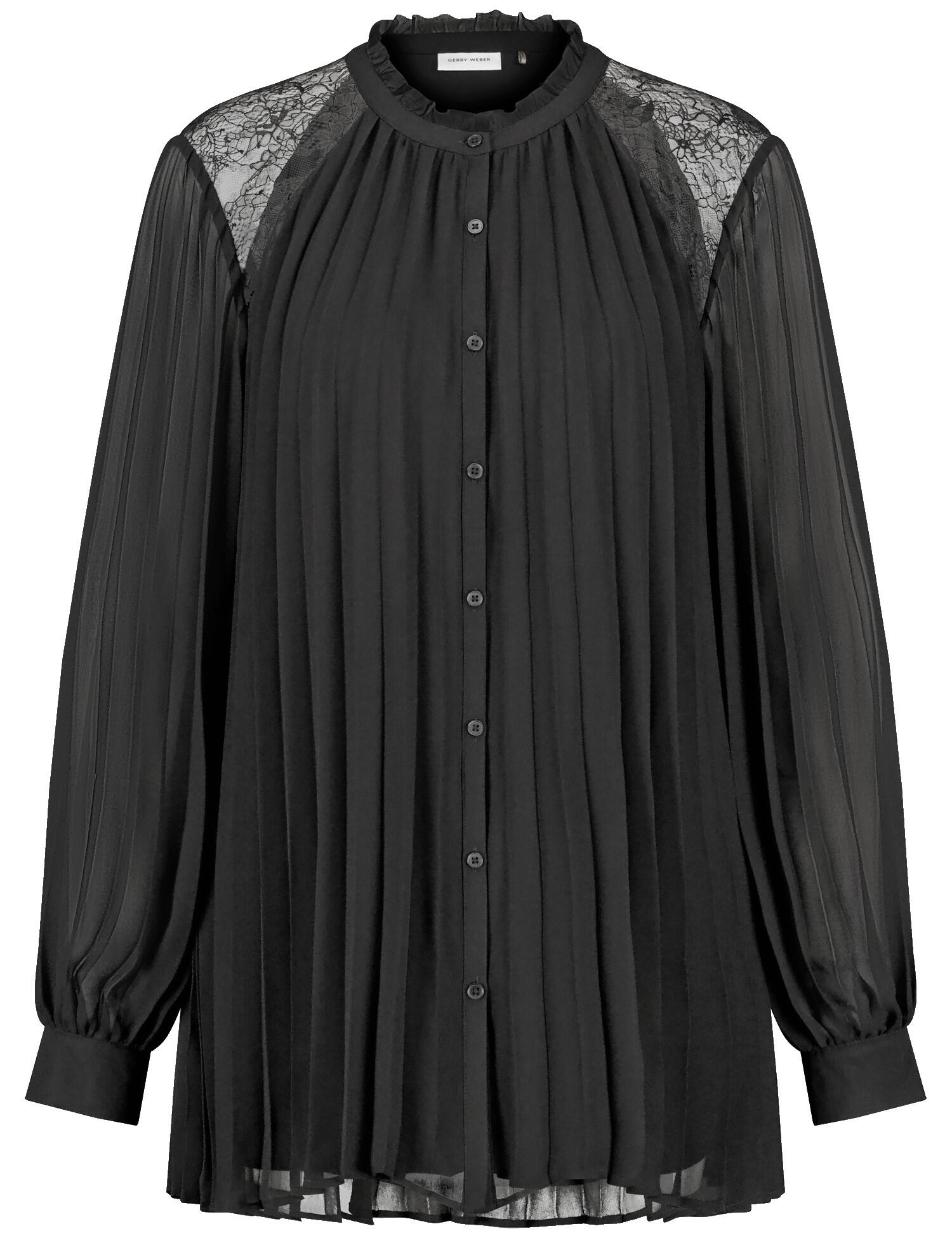 GERRY WEBER Collection - Plisseebluse mit Spitzeneinsatz schwarz - Gr. - 38 von GERRY WEBER Collection