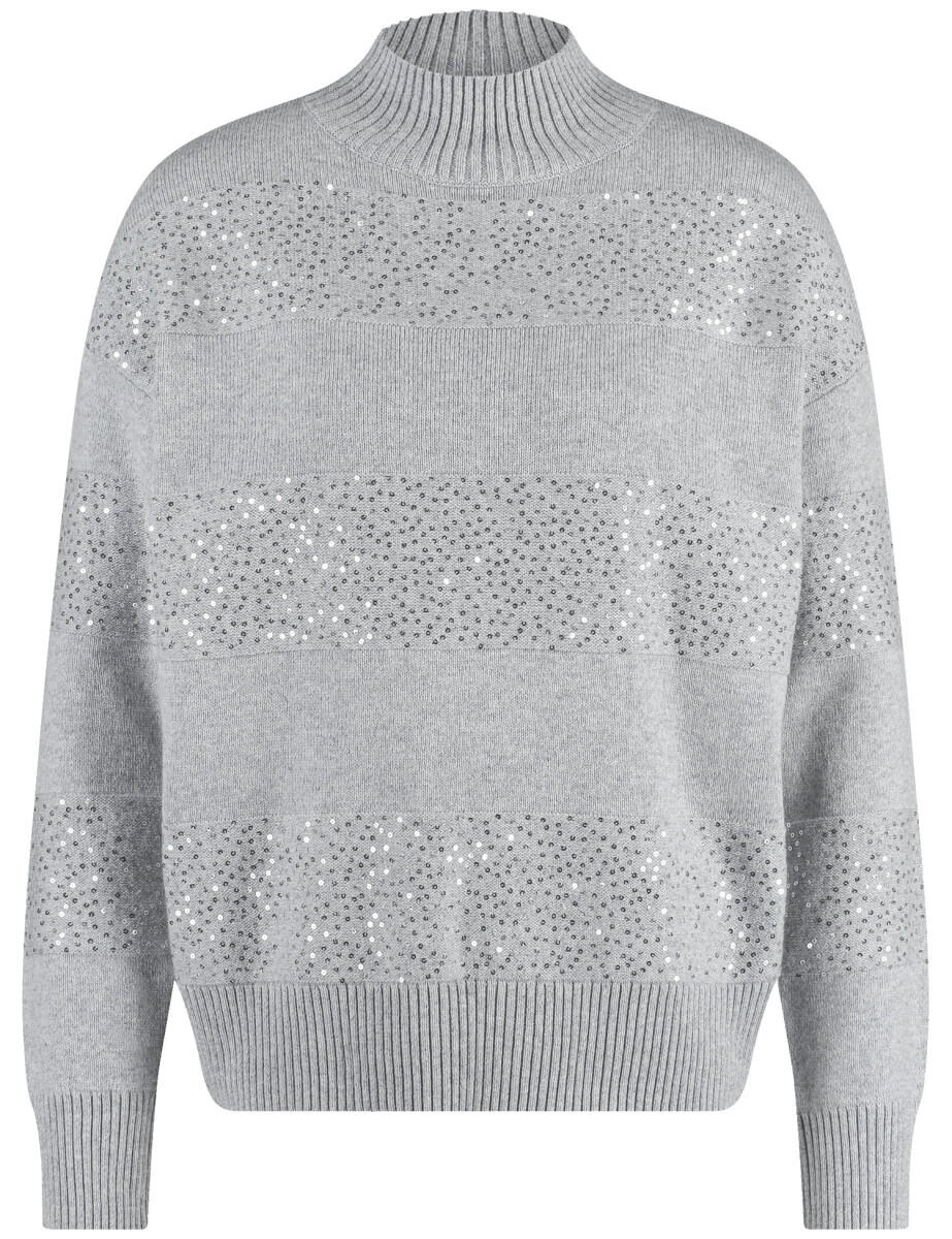 GERRY WEBER Collection - Pullover mit Turtleneck und Dekor grau - Gr. - 36 von GERRY WEBER Collection