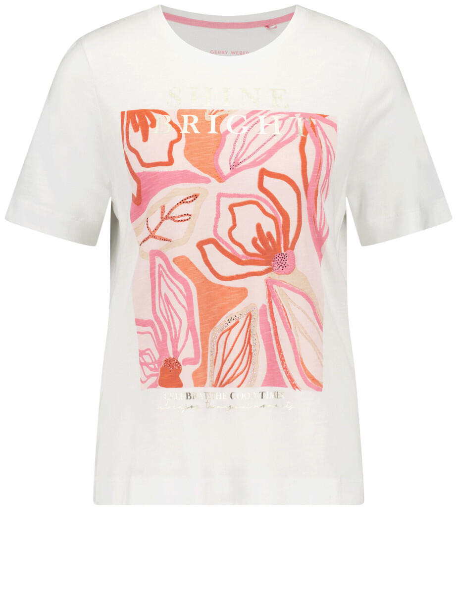 GERRY WEBER Collection - Softes T-Shirt mit Frontprint und Ziersteinchen beige/pink/weiß - Gr. - 36 von GERRY WEBER Collection