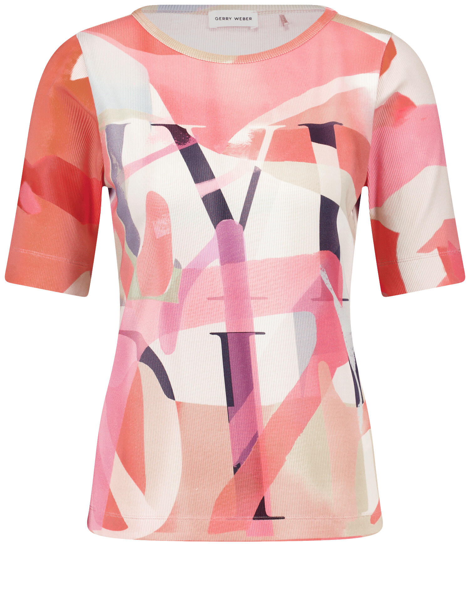 GERRY WEBER Collection - T-Shirt 1/2 Arm white/orange/black plcm. - Gr. - 48 von GERRY WEBER Collection