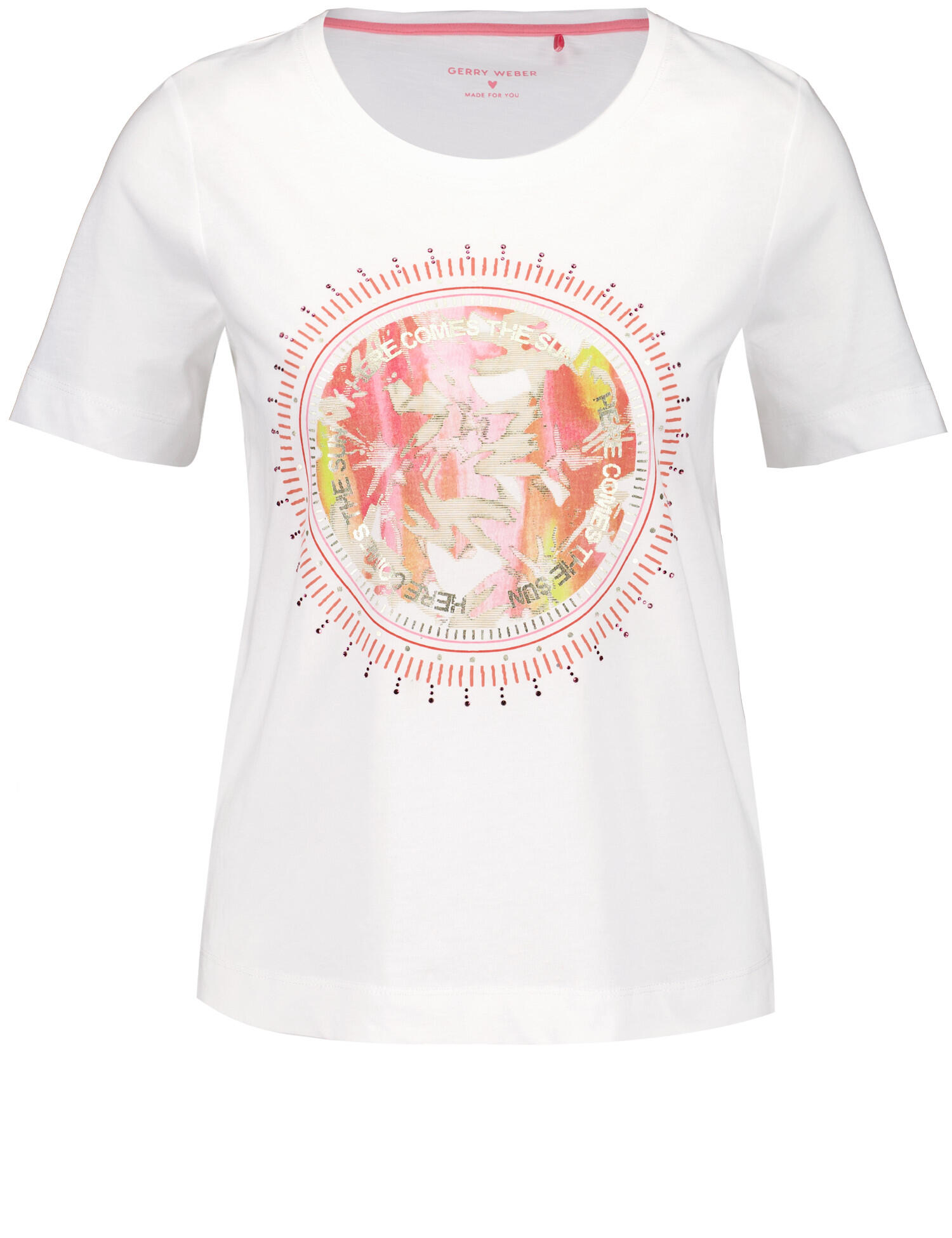 GERRY WEBER Collection - T-Shirt aus Baumwolle mit Frontprint und Wording white/rouge frontprint - Gr. - 42 von GERRY WEBER Collection