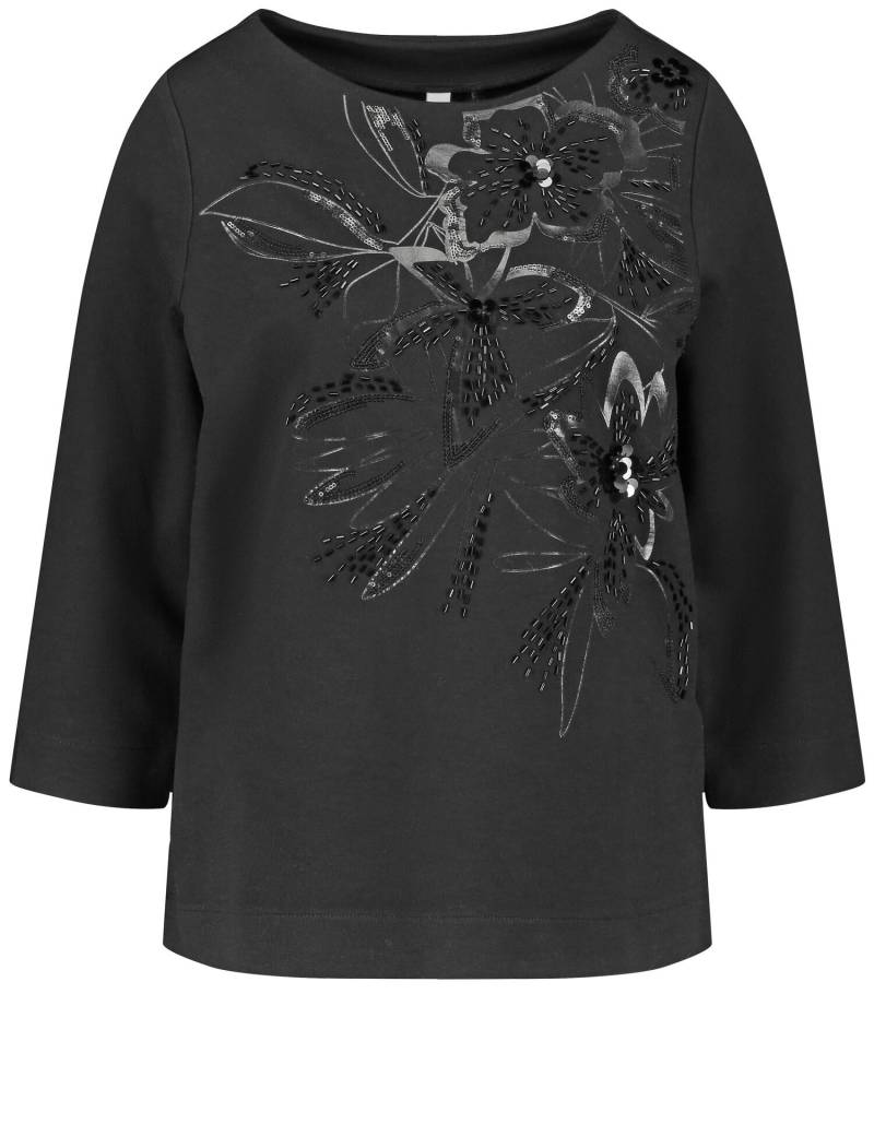 GERRY WEBER Edition - 3/4 Arm Shirt mit floralem Dekor aus Pailletten und Ziersteinchen schwarz - Gr. - 42 von GERRY WEBER Edition