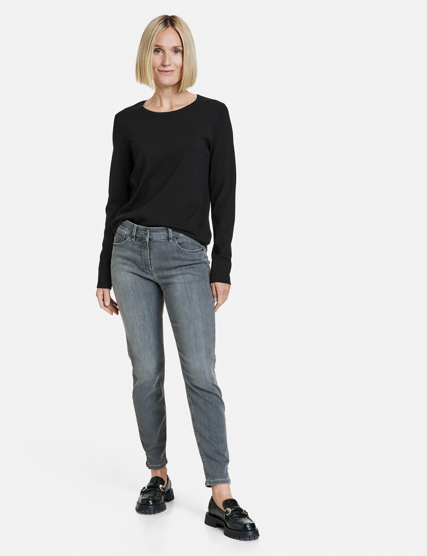 GERRY WEBER Edition - 5-Pocket Jeans BEST4ME CROPPED anthra denim mit use - Gr. - 36R von GERRY WEBER Edition
