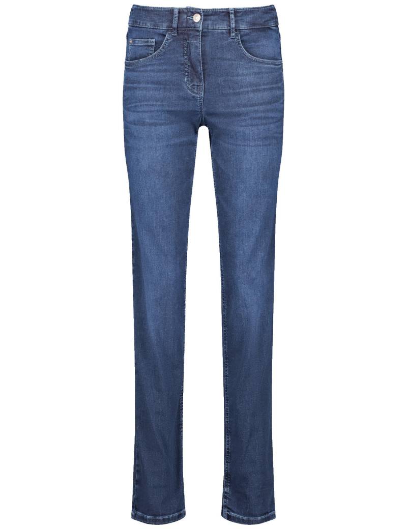 GERRY WEBER Edition - 5-Pocket Jeans Kurzgröße SOL꞉INE BEST4ME Slim Fit dark blue denim mit use - Gr. - 44R von GERRY WEBER Edition