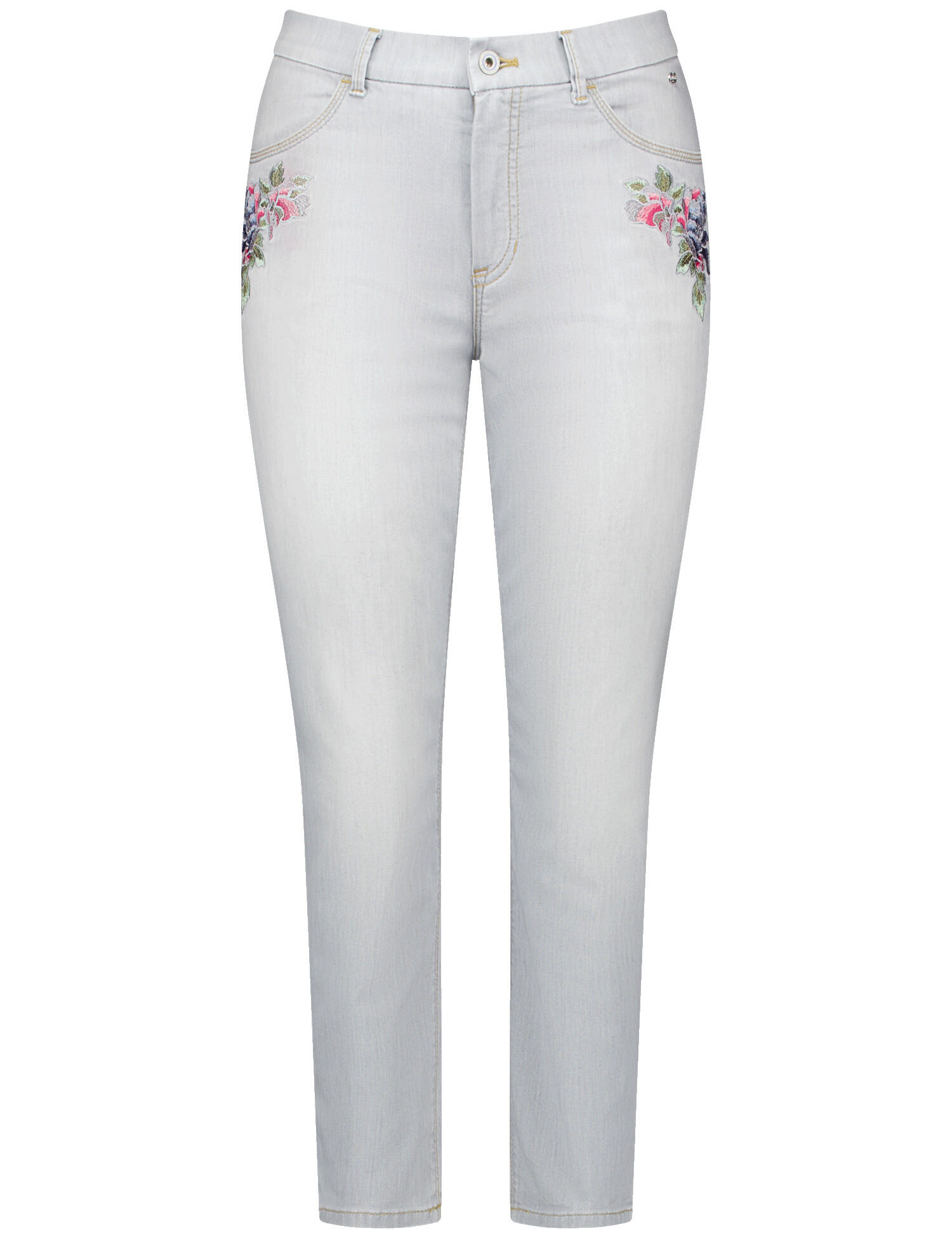 GERRY WEBER Edition - 7/8 Jeans SOL꞉INE Slim Fit mit floraler Stickerei grey denim - Gr. - 40R von GERRY WEBER Edition