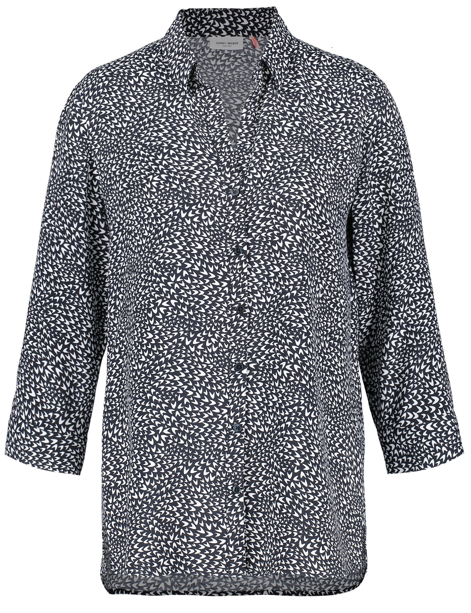 GERRY WEBER Edition - Gemusterte Bluse mit 3/4 Arm und verlängertem Rückenteil blau/ecru/weiss druck - Gr. - 46 von GERRY WEBER Edition