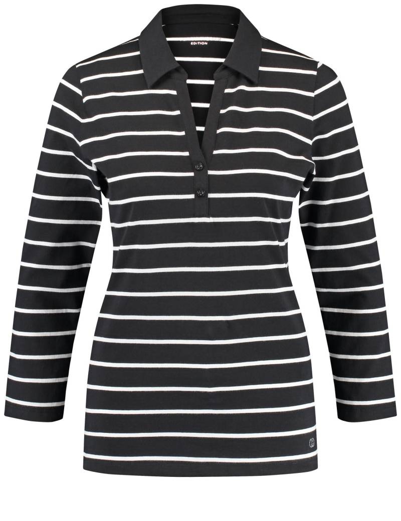 GERRY WEBER Edition - Geringeltes Poloshirt aus Baumwolle mit 3/4 Arm ecru/weiss/schwarz ringel - Gr. - 36 von GERRY WEBER Edition