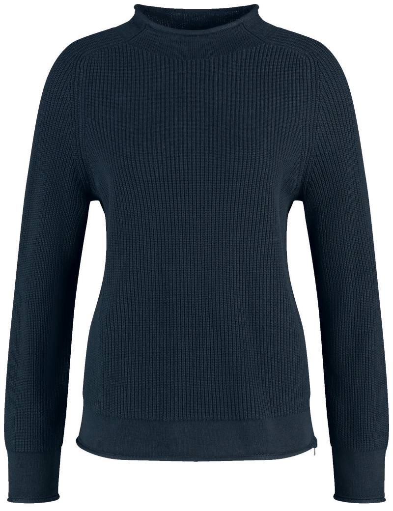 GERRY WEBER Edition - Gerippter Pullover mit Dekozipper in der Seitennaht navy - Gr. - 42 von GERRY WEBER Edition