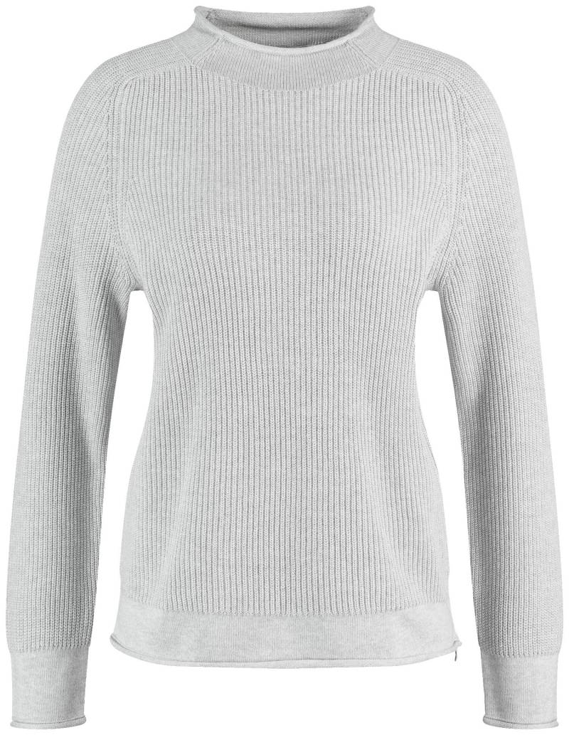 GERRY WEBER Edition - Gerippter Pullover mit Dekozipper in der Seitennaht silver grey melange - Gr. - 38 von GERRY WEBER Edition