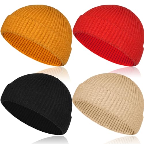 GERTURY Mütze Herren Wolle Fisherman Beanie Mütze Kurze Strickmütze Manschette Beanies für Männer Frauen, Schwarz+Gelb+Rot+Beige, Einheitsgröße GERTURY Mütze Herren Wolle Fisherman Beanie Mütze Kurze Strickmütze Manschette Beanies für Männer Frauen, Schwarz+Gelb+Rot+Beige, Einheitsgröße von GERTURY