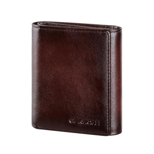 GERUOLA Echtes Rindsleder mit RFID Schutz Slim Wallet mit Münzfach - Schlankes Portemonnaie für Kreditkarten - Kreditkartenetui - Brieftasche für unterwegs- 3 Sichtfenster (Kaffee) von GERUOLA