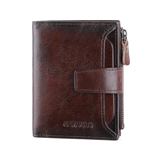 GERUOLA Herren Echt-Leder Brieftasche mit RFID-Schutz Portemonnaie Männer Geldtasche mit Reißverschluss Münzfach Portmonee Herren Kreditkartenetui Brieftasche (Kaffee) von GERUOLA