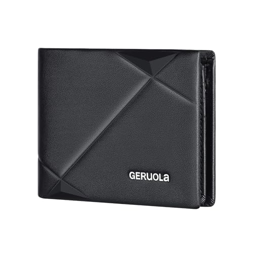 Herren Geldbeutel aus Leder mit RFID Schutz ，Echtleder Portmonee ，Geldbörse für Männer ，Echtes Rindsleder geräumiges Portemonnaie Geldbeutel (Schwarz) von GERUOLA