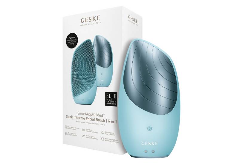 GESKE German Beauty Tech Elektrische Gesichtsreinigungsbürste SmartAppGuided™ Sonic Thermo Facial Brush 6 in 1, Packung (Gerät & USB-Ladekabel), 2-tlg., Gerät inkl. kostenloser APP (SmartAppGuided Device), Anti-Aging Massage-, SmartSonic Pulsation- & Tiefen-Wärme-Technologie von GESKE German Beauty Tech
