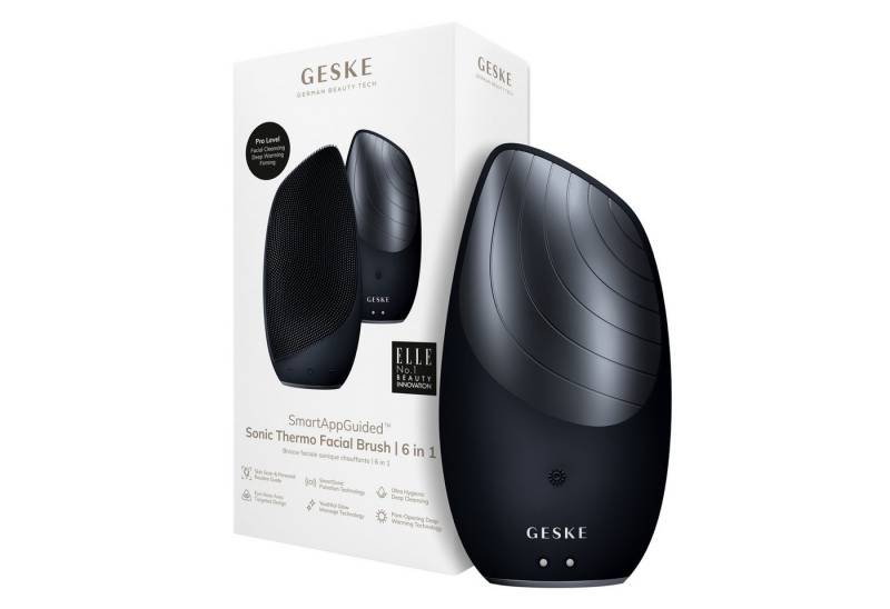 GESKE German Beauty Tech Elektrische Gesichtsreinigungsbürste SmartAppGuided™ Sonic Thermo Facial Brush 6 in 1, Packung (Gerät & USB-Ladekabel), 2-tlg., Gerät inkl. kostenloser APP (SmartAppGuided Device), Anti-Aging Massage-, SmartSonic Pulsation- & Tiefen-Wärme-Technologie von GESKE German Beauty Tech