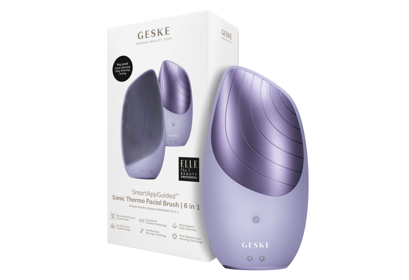 GESKE German Beauty Tech Elektrische Gesichtsreinigungsbürste SmartAppGuided™ Sonic Thermo Facial Brush 6 in 1, Packung (Gerät & USB-Ladekabel), 2-tlg., Gerät inkl. kostenloser APP (SmartAppGuided Device), Anti-Aging Massage-, SmartSonic Pulsation- & Tiefen-Wärme-Technologie von GESKE German Beauty Tech