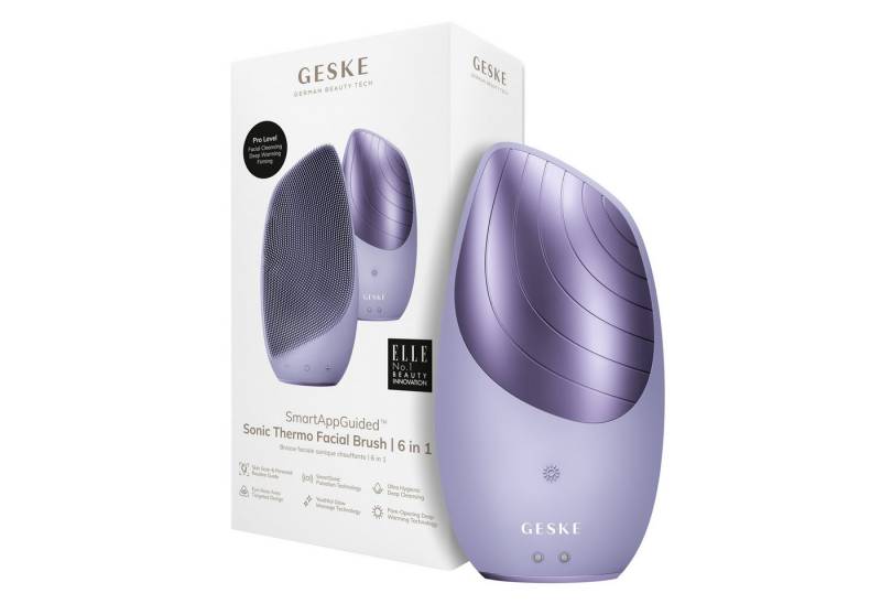 GESKE German Beauty Tech Elektrische Gesichtsreinigungsbürste SmartAppGuided™ Sonic Thermo Facial Brush 6 in 1, Packung (Gerät & USB-Ladekabel), 2-tlg., Gerät inkl. kostenloser APP (SmartAppGuided Device), Anti-Aging Massage-, SmartSonic Pulsation- & Tiefen-Wärme-Technologie von GESKE German Beauty Tech