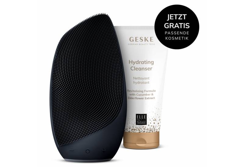 GESKE German Beauty Tech Elektrische Gesichtsreinigungsbürste Sonic Thermo Facial Brush 6 in 1 Farbe: Black + Gratis Kosmetik, Packung (Gerät & USB-Ladekabel), 2-tlg., Gerät inkl. kostenloser APP (SmartAppGuided Device), Anti-Aging Massage-, SmartSonic Pulsation- & Tiefen-Wärme-Technologie von GESKE German Beauty Tech