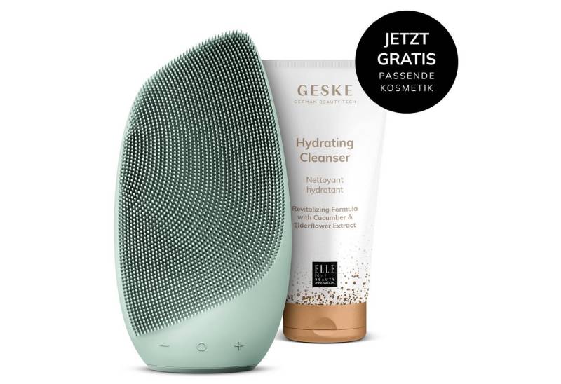 GESKE German Beauty Tech Elektrische Gesichtsreinigungsbürste Sonic Thermo Facial Brush 6 in 1 Farbe: Green + Gratis Kosmetik, Packung (Gerät & USB-Ladekabel), 2-tlg., Gerät inkl. kostenloser APP (SmartAppGuided Device), Anti-Aging Massage-, SmartSonic Pulsation- & Tiefen-Wärme-Technologie von GESKE German Beauty Tech