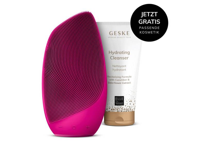 GESKE German Beauty Tech Elektrische Gesichtsreinigungsbürste Sonic Thermo Facial Brush 6 in 1 Farbe: Magenta + Gratis Kosmetik, Packung (Gerät & USB-Ladekabel), 2-tlg., Gerät inkl. kostenloser APP (SmartAppGuided Device), Anti-Aging Massage-, SmartSonic Pulsation- & Tiefen-Wärme-Technologie von GESKE German Beauty Tech