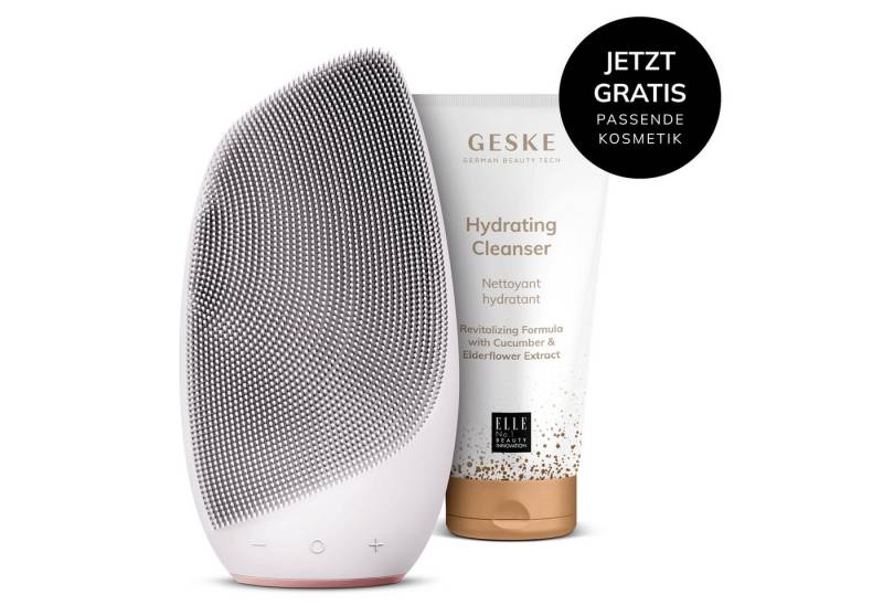 GESKE German Beauty Tech Elektrische Gesichtsreinigungsbürste Sonic Thermo Facial Brush 6in1 Farbe: Starlight + Gratis Kosmetik, Packung (Gerät & USB-Ladekabel), 2-tlg., Gerät inkl. kostenloser APP (SmartAppGuided Device), Anti-Aging Massage-, SmartSonic Pulsation- & Tiefen-Wärme-Technologie von GESKE German Beauty Tech