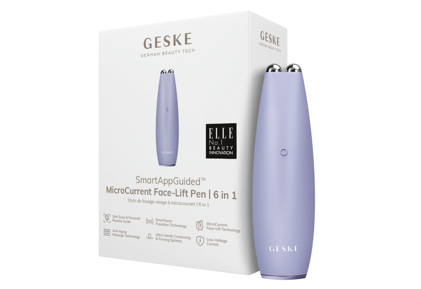 GESKE German Beauty Tech Enhancer SmartAppGuided™ MicroCurrent Face-Lift Pen 6 in 1, Packung (Gerät & USB-Ladekabel), 2-tlg., Gerät inkl. kostenloser APP (SmartAppGuided Device), Mit der GESKE App erhältst Du deine personalisierte Hautpflegeroutine. von GESKE German Beauty Tech