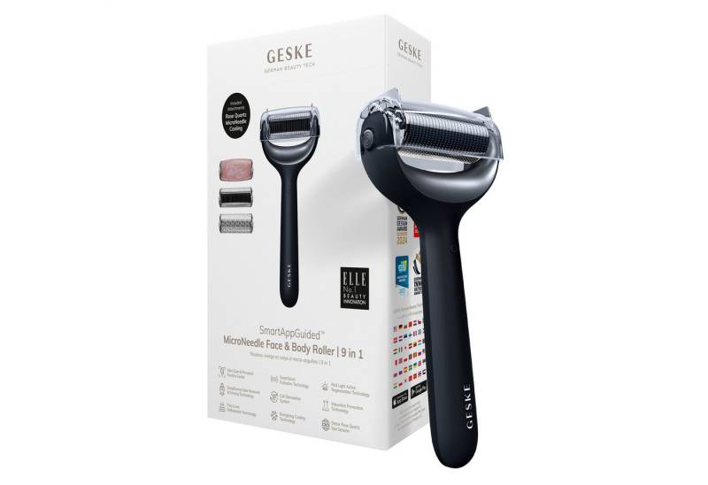 GESKE German Beauty Tech Micro-Needling SmartAppGuided™ MicroNeedle Face & Body Roller 9 in 1, Packung (Gerät & USB-Ladekabel), 5-tlg., Gerät inkl. kostenloser APP (SmartAppGuided Device), Mit der GESKE App erhältst Du deine personalisierte Hautpflegeroutine. von GESKE German Beauty Tech