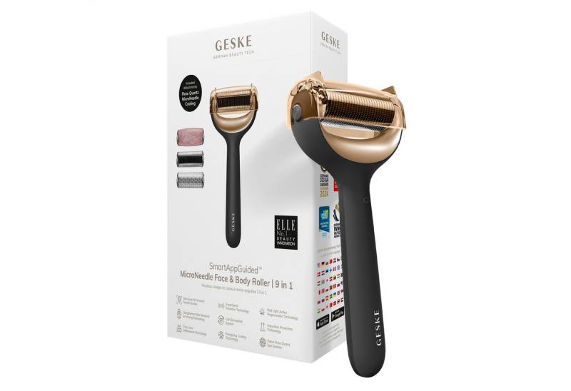 GESKE German Beauty Tech Micro-Needling SmartAppGuided™ MicroNeedle Face & Body Roller 9 in 1, Packung (Gerät & USB-Ladekabel), 5-tlg., Gerät inkl. kostenloser APP (SmartAppGuided Device), Mit der GESKE App erhältst Du deine personalisierte Hautpflegeroutine. von GESKE German Beauty Tech