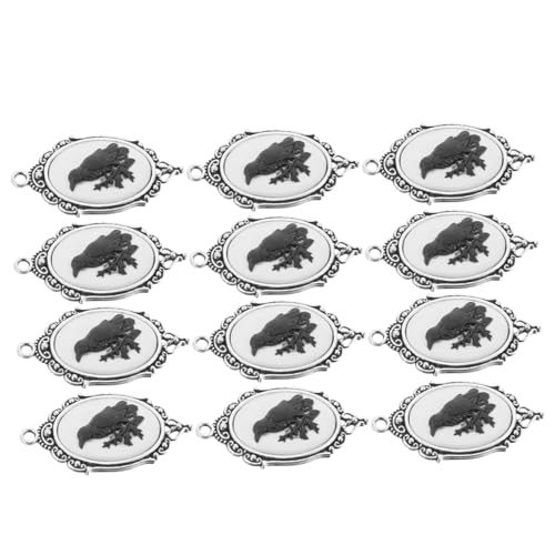 GETAJGHSD 12 Stück Teiliges Halloween Metallanhänger mit Detailliertem Krähendesign Geprägte Ovale Charms für Schmuckherstellung Langlebig für Halloween Partys und DIY Schmuck von GETAJGHSD