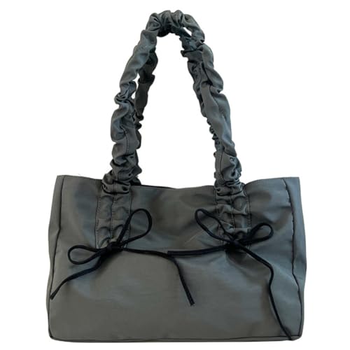 GETBSTOOP Damen-Nylon-Tragetasche, modische Umhängetasche, großes Fassungsvermögen mit Schleife, stilvolle Umhängetasche, einfarbig, plissierter Schultergurt, schicke Hobo-Tasche von GETBSTOOP