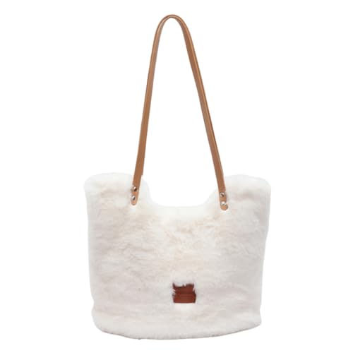 GETBSTOOP Flauschige Tragetasche, flauschige Geldbörse for Damen, Y2K-Tasche, Kunstfell-Umhängetasche, Plüsch-Einkaufstasche, Umhängetasche, pelzige Hobo-Handtasche, Beige von GETBSTOOP