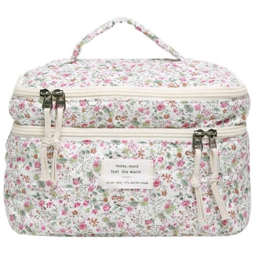 GETBSTOOP Gesteppte Make up Tasche mit Blumenmuster Kosmetiktasche großes Fassungsvermögen Make up Organizer Make up Clutch Geldbörse Make up Aufbewahrungstasche von GETBSTOOP