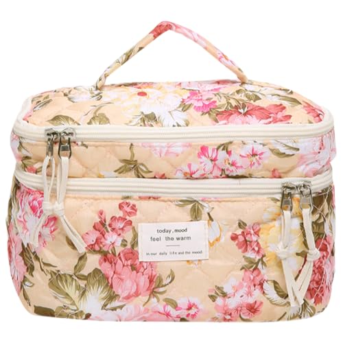 GETBSTOOP Gesteppte Make up Tasche mit Blumenmuster Kosmetiktasche großes Fassungsvermögen Make up Organizer Make up Clutch Geldbörse Make up Aufbewahrungstasche von GETBSTOOP