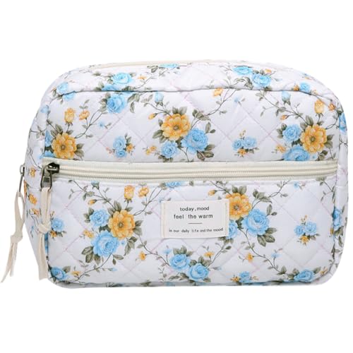 GETBSTOOP Gesteppte Make up Tasche mit Blumenmuster Kosmetiktasche großes Fassungsvermögen Make up Organizer Make up Clutch Geldbörse Make up Aufbewahrungstasche von GETBSTOOP