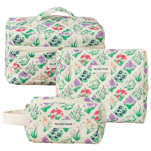 GETBSTOOP Gesteppte Makeup Tasche for Damen Blumen Kosmetiktasche ästhetische Reise Kulturtasche großes Fassungsvermögen kokette Makeup Tasche weiche Makeup Aufbewahrungstasche von GETBSTOOP