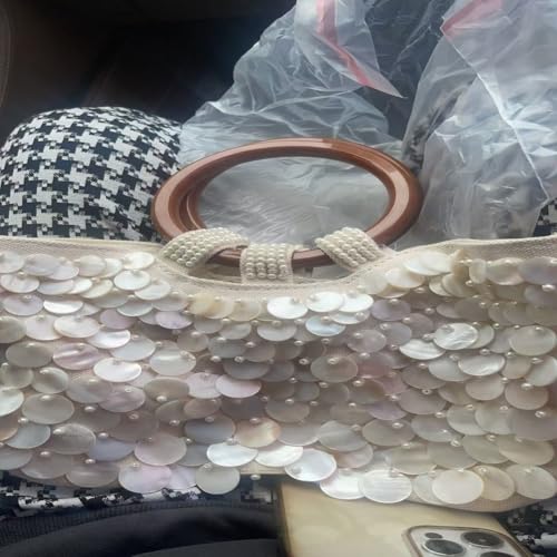GETBSTOOP Getbauop Perlen Kupplungsbeutelholzhandelshandlung Tasche Handtasche for Frauen (Beige) von GETBSTOOP