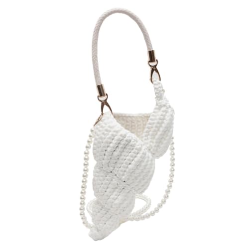 GETBSTOOP HANDWAHRE SEASEL TOTE SABE mit Perlenkette Häkelschuhe Crossbody -Tasche (weiß) von GETBSTOOP