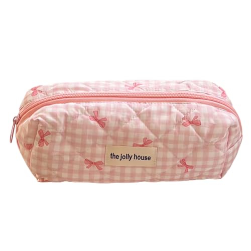 GETBSTOOP Karierte Kosmetiktasche mit niedlicher Schleife und Reißverschluss, Reise-Make-up-Tasche, Baumwolle, gesteppt, Make-up-Organizer, Aufbewahrungstasche for Frauen und Mädchen von GETBSTOOP