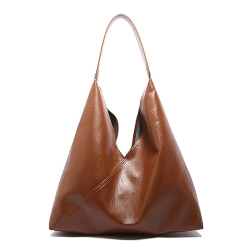 GETBSTOOP Schultertasche for Frauen Große Kapazität Einkaufstasche PU-Leder Einfarbige Umhängetasche Trendy Handtasche for Arbeit und Reisen-Hellbraun von GETBSTOOP