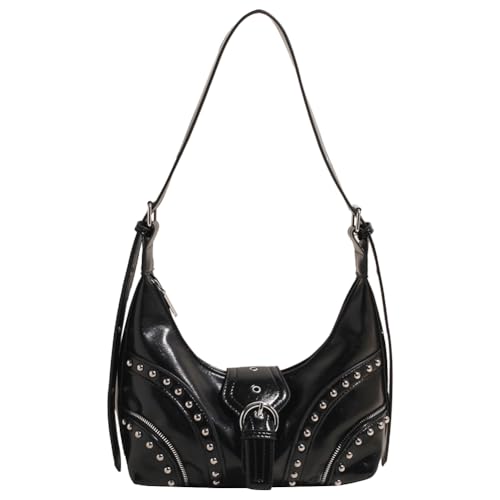 GETBSTOOP Schultertasche for Frauen mit Nieten, Studs und Halbmond-Design, PU-Leder, mit Schnalle, große Umhängetasche for Arbeit und Reisen-Schwarz von GETBSTOOP
