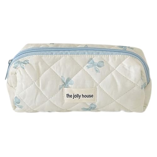 GETBSTOOP Süße Schleifen-Make-up-Tasche aus Baumwolle, gesteppt, mit Reißverschluss, Reise-Make-up-Beutel, Toilettentasche for Frauen-Blue von GETBSTOOP
