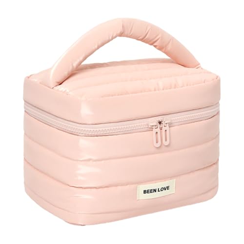 Puffy gepolsterte Gesteppte Kosmetiktasche for Frauen und Mädchen Reise Make-up Organizer Tasche Schminktasche mit großer Kapazität, Reißverschluss und Griff von GETBSTOOP