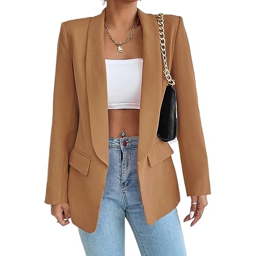 GETERUUV Blazer Damen Elegant Lang Mantel Casual Langarm Business Blazer Jacke mit Tasche und Knöpfe von GETERUUV