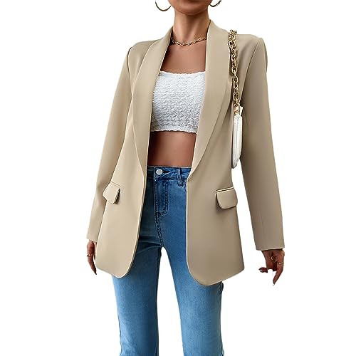 GETERUUV Blazer Damen Elegant Lang Mantel Casual Langarm Business Blazer Jacke mit Tasche und Knöpfe von GETERUUV