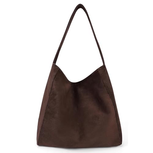 GETERUUV Hobo Bags Handtasche Damen Wildleder Braun Groß Retro Wildleder Handtasche Wildleder Reisetasche Einkaufstasche, X01-Kaffee von GETERUUV